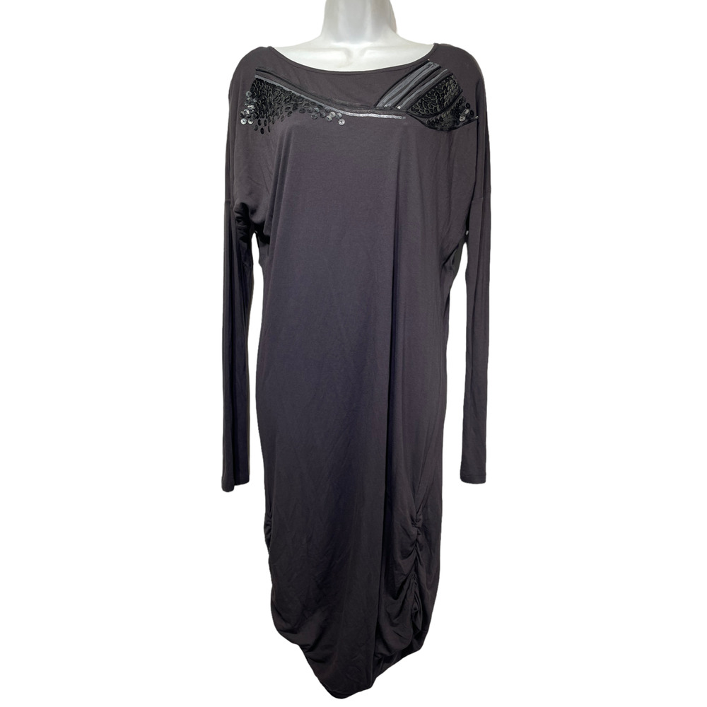 blacky dress berlin long sleeve sequins neckline detail ruched Women’s Size M